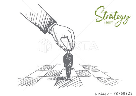 Hand Drawn Human Arm Touching Figure As Chessmanのイラスト素材
