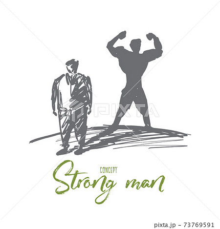 Hand drawn fat man with strong body shadow behind 73769591