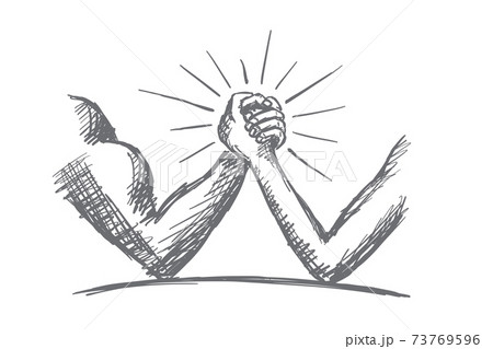 Hand drawn arm wrestling between strong and weak 73769596