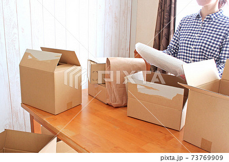 たくさんの荷物と女性 73769909