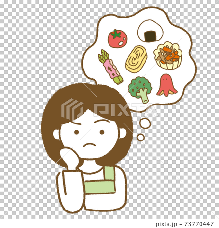 お弁当の献立を考える女性のイラストのイラスト素材