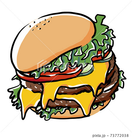 Illustration 主線あり Food ハンバーガー単品 ダブルチーズバーガー のイラスト素材