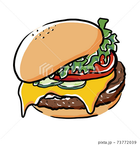 Illustration 主線あり Food ハンバーガー単品 チーズバーガー のイラスト素材
