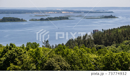 Dnipro river shores summer landscape, Kaniv water Reservoir, Kyiv Region, Ukraine. Dnipro river shores summer landscape, Kaniv water Reservoir, Kyiv Region, Ukraine. 73774932