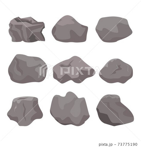 Rock stone cartoon vector set in a flat style with variety of shapes. Cartoon props for outdoor decor. 73775190
