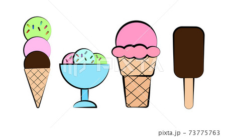 ice cream cone and bar. pastel and colorful icecream isolate on pink. vector illustration 73775763