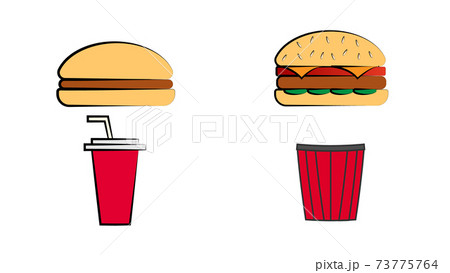 Sandwich,burger, hamburger,heeseburger,hotdog, ice cream, fries potatoes, popcorn. American fastfood. hand drawn vector illustration.doodles or cartoon style. Set 73775764