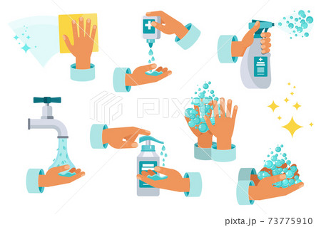 Set of Antiseptic for disinfection. Hand hygiene. Hand washing with soap. Set of Antiseptic for disinfection. Hand hygiene. Hand washing with soap. 73775910
