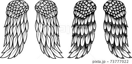 Angel wings in tattoo style isolated on white background. Design element for poster, t shit, card, emblem, sign, badge. Angel wings in tattoo style isolated on white background. Design element for poster, t shit, card, emblem, sign, badge. 73777022