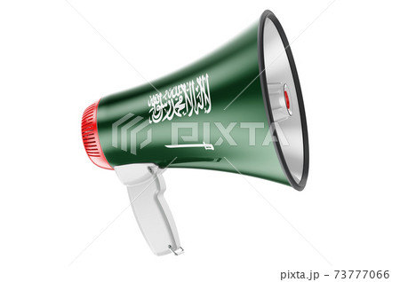 Megaphone with Saudi Arabian flag, 3D rendering Megaphone with Saudi Arabian flag, 3D rendering 73777066