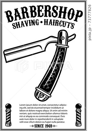Barbershop poster template with retro style razor .Design element for poster, card, banner, emblem, sign. Vector illustration 73777826