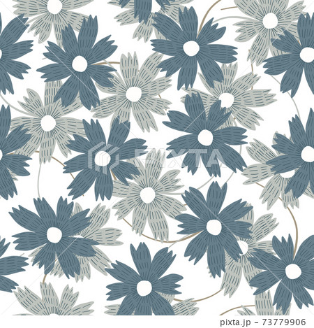 Tender floral pattern with blue doodle flowers 73779906