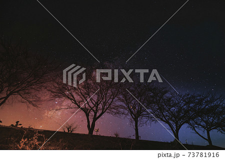 【キャンプ場で満天の星　合成】 73781916