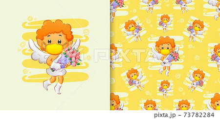 The cupid holding the bucket of the rose flowers for the valentine's day The cupid holding the bucket of the rose flowers for the valentine's day 73782284