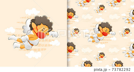 The pattern of the water colour illustration of the cupid using the mask and the gloves 73782292