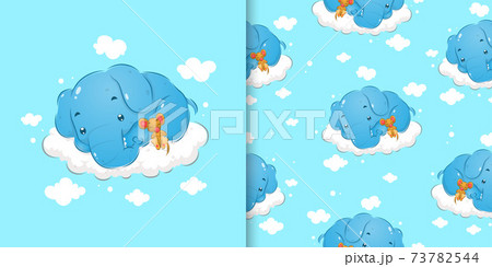 The doodle pattern set of the sleepy elephant sleeping beside the little mouse 73782544