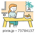 キッチンでノートパソコンに向かっている女性のイラスト 73784137