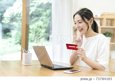 ネットショッピングする若い女性 73784165