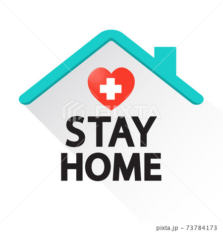 Stay at home with heart. Coronavirus Covid-19, quarantine motivational phrase. 73784173