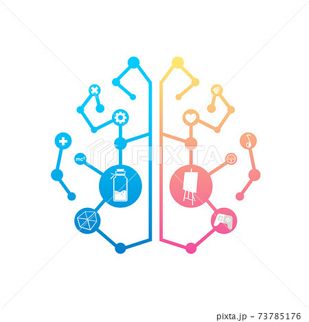 Brain concept illustration. Right brain and left brain illustration. Brain concept illustration. Right brain and left brain illustration. 73785176