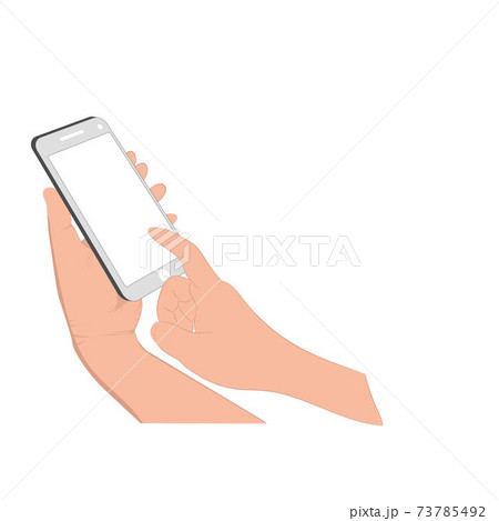image graphics hand hold smart phone isolated white background vector illustration copy space for text 73785492