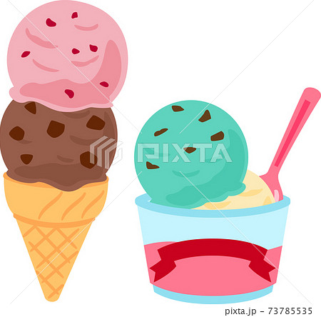 コーンとカップに盛ったアイスクリームのイラスト素材