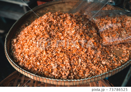 Fish and squid Dried seafood in bamboo baskets Fish and squid Dried seafood in bamboo baskets 73786525