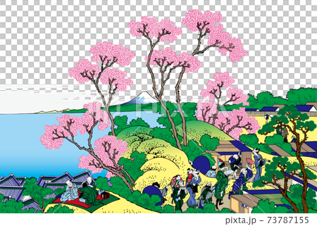 葛飾北齋圖像Tokaido Shinagawa Gotenyama No Fuji Bright version White background 73787155