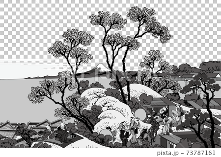 葛飾北齋圖像東海道品川品川御殿山之富士黑白背景 73787161