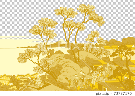 葛飾北齋圖像東海道品川品川御殿山之富士金白色背景 73787170