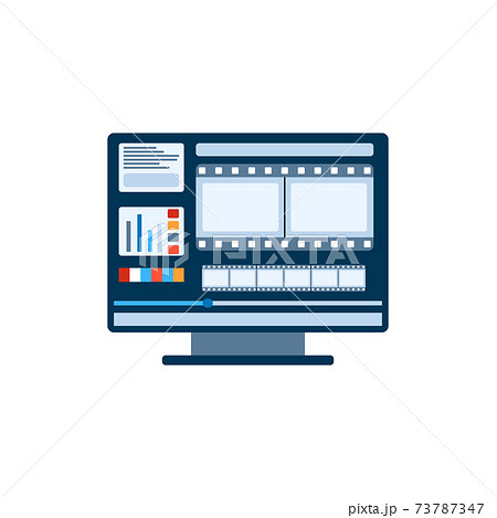 Footage editing of video film, computer screen with storyboard of the movie. Footage editing of video film, computer screen with storyboard of the movie. 73787347