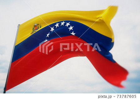 Waving flags of the world - flag of Venezuela. Shot with a shallow depth of field, selective focus. 3D illustration. 73787605