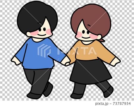 手つなぎデート中のカップルのイラスト素材