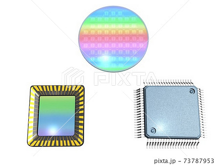Cmosイメージセンサー シリコン基盤 ウェーハ Ic集積回路 3dcgイメージ のイラスト素材