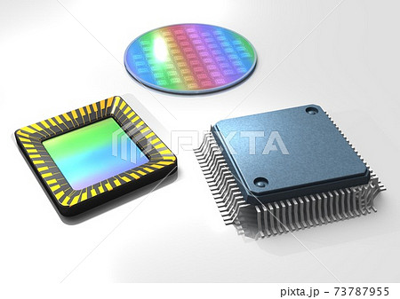Cmosイメージセンサー シリコン基盤 ウェーハ Ic集積回路 3dcgイメージ のイラスト素材