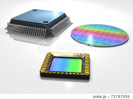 CMOSイメージセンサー　シリコン基盤　ウェーハ　IC集積回路(3DCGイメージ) 73787956
