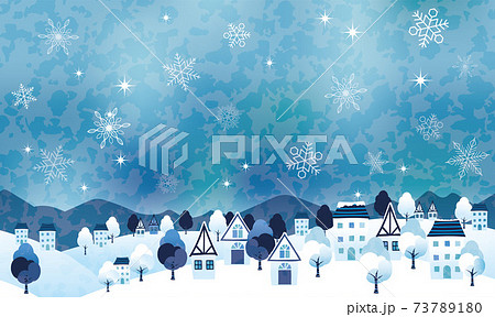 シームレスな雪景色の村 景色イラストのイラスト素材