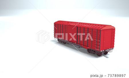 3d image of a red railway carriage. Graphic design element isolated on white background. Logistics, transportation of goods by rail. 73789897