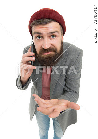 Say it with cell phone. Caucasian guy making a call  73790817