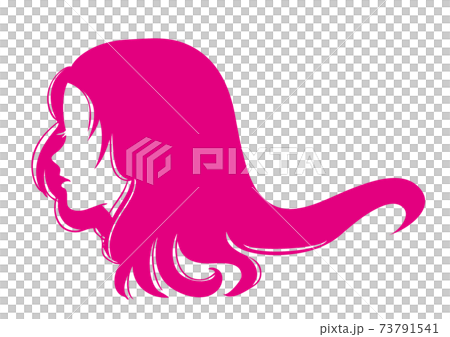 横顔シルエット ロングヘアピンク飾りなしのイラスト素材