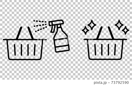 買い物かごを消毒する線画アイコン 感染症対策のイラスト素材
