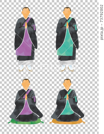 Casual touch watercolor touch monk illustration set 73792802