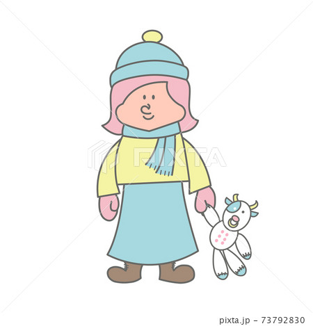 牛のぬいぐるみを持って立っている子供のイラスト素材 7379 牛のぬいぐるみを持って立っている子供のイラスト素材 7379
