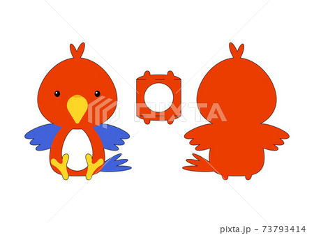 Cute die cut parrot chocolate egg holder template. Retail paper box for the easter egg. Printable color scheme. Laser cutting vector template. Isolated vector packaging design illustration. 73793414