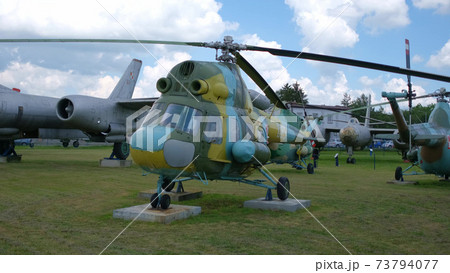 Old military transport aircraft at the military open-air exhibition 73794077