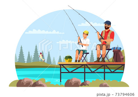 Vector characters father and son camping trip Vector characters father and son camping trip 73794606