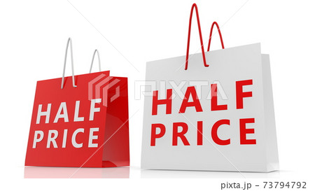 Two shopping bags with half price concept Two shopping bags with half price concept 73794792