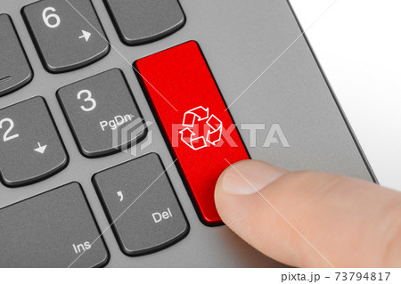 Computer keyboard with recycling symbol 73794817
