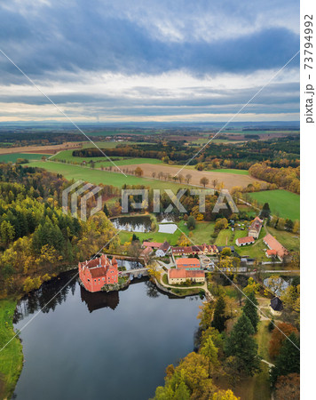 Castle Cervena Lhota in Czech Republic - aerial view 73794992