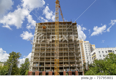 Multi-storey building under construction (new residential complex). Construction site upon renovation program in Cheryomushki district, Moscow, Russia 73795801